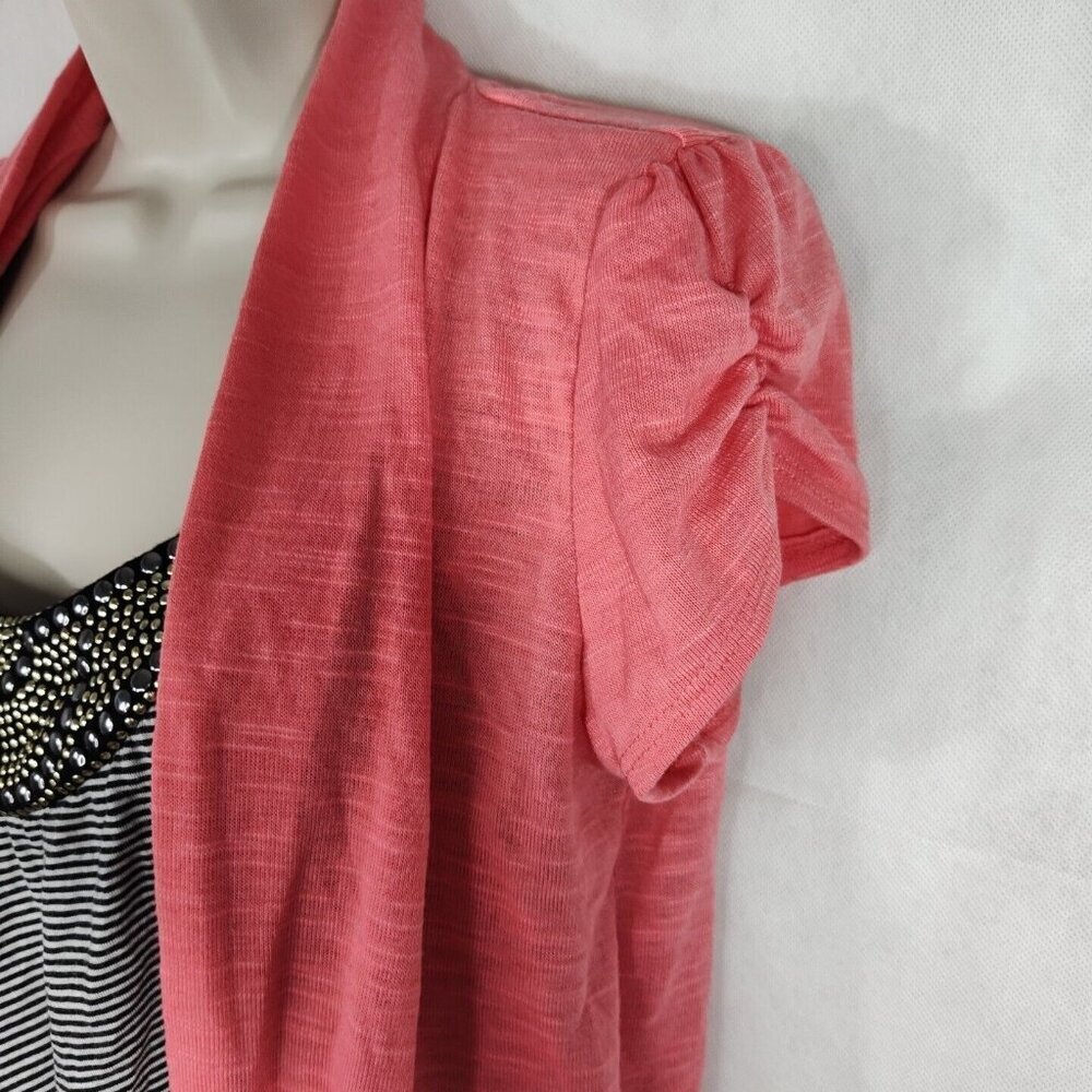Heart Soul Orange Coral Black Top Women Size L Faux Twin Set Studded Y2K Casual - Picture 4 of 8